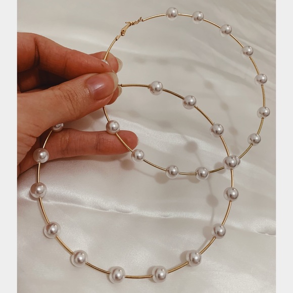 Jewelry - Large Statement Hoop Earrings with Imitation Pearl